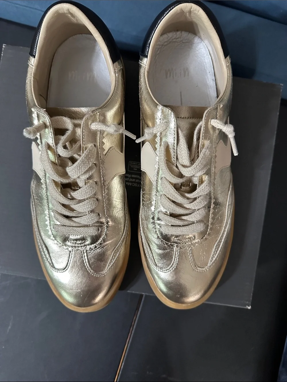 Mi.iM Destiny Women's Metallic Gold Leather Sneakers with Gum Sole